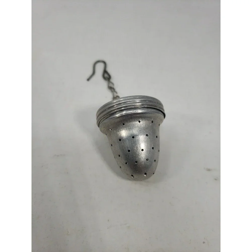 Vintage MCM Aluminum Acorn Shaped Tea ball Infuser Strainer with Hook & Chain